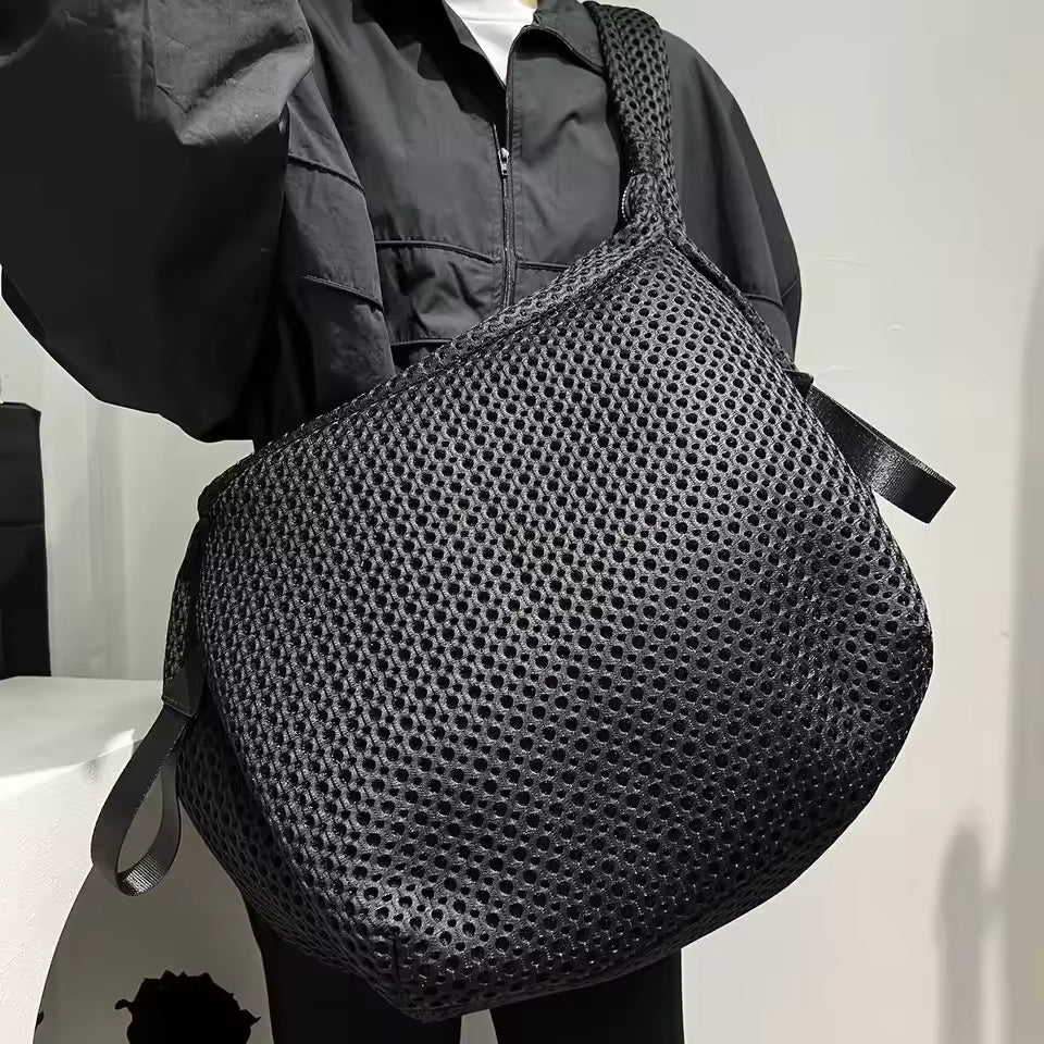 Ladies' fashionable mesh nylon lightweight diagonal cross bag with large capacity stitching casual shoulder bag