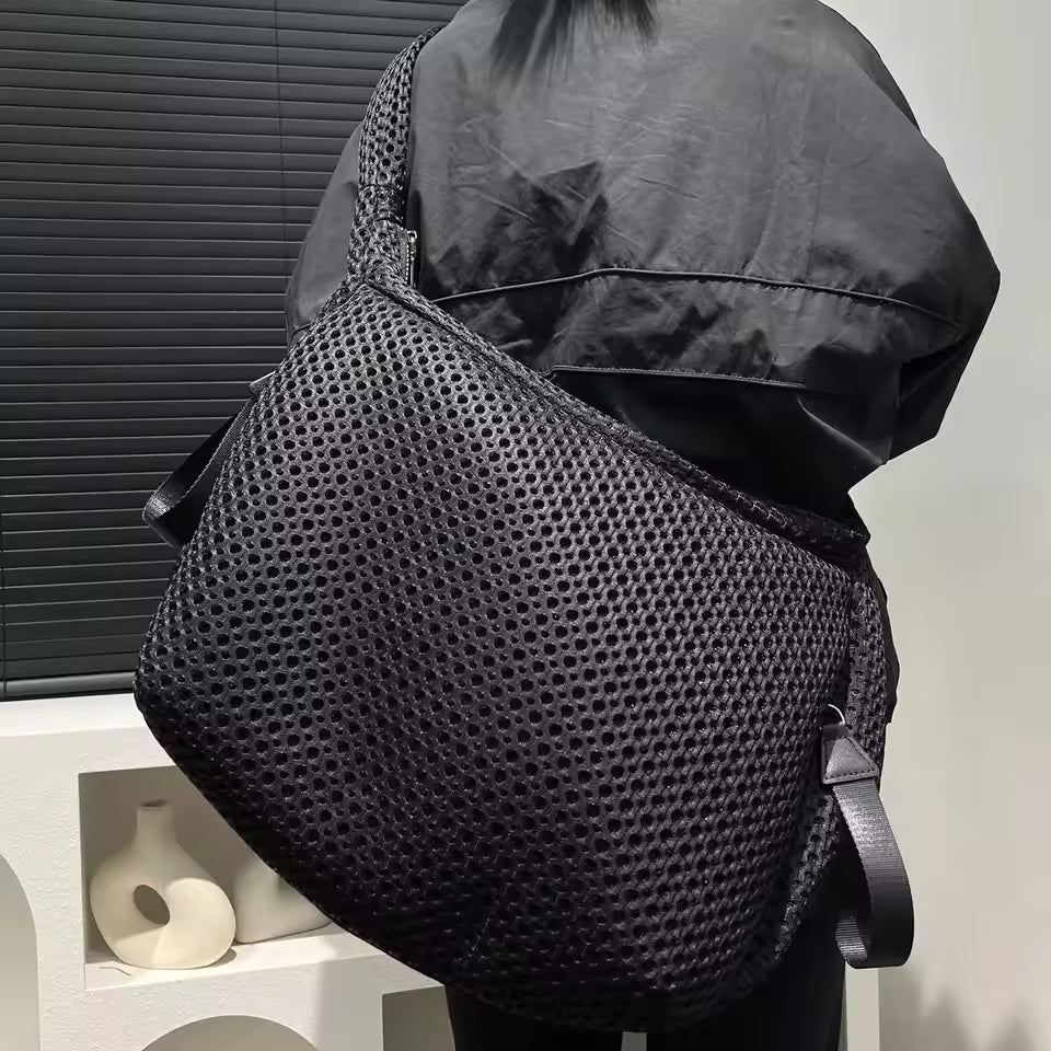 Ladies' fashionable mesh nylon lightweight diagonal cross bag with large capacity stitching casual shoulder bag