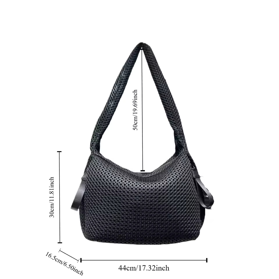 Ladies' fashionable mesh nylon lightweight diagonal cross bag with large capacity stitching casual shoulder bag
