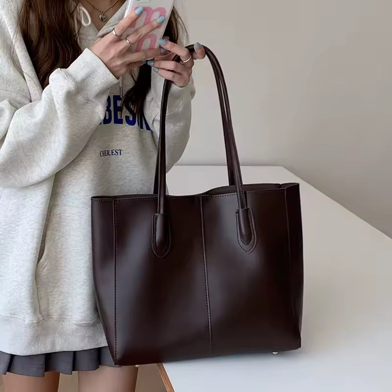 Vintage women's tote bag, new Korean version, large capacity, simple commuting bag,fashionable and versatile,single shoulder bag