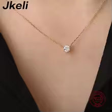 Jkeli 925 Sterling Silver 18k Gold Plated Necklace Single Sparkling Zircon Clavicle Chain for Women Wedding Jewelry collares